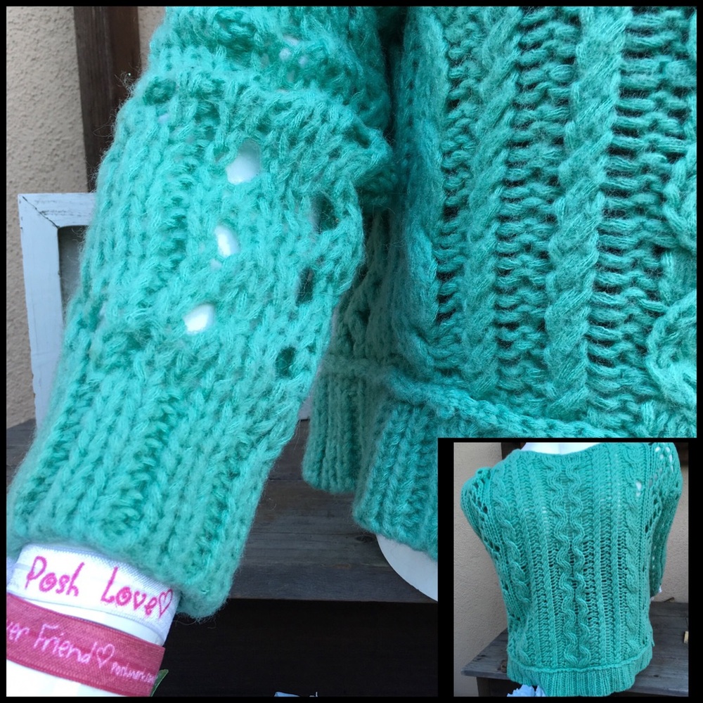 OPEN WEAVE Free People Cable-knit Mint Sweater - Picture 3 of 7